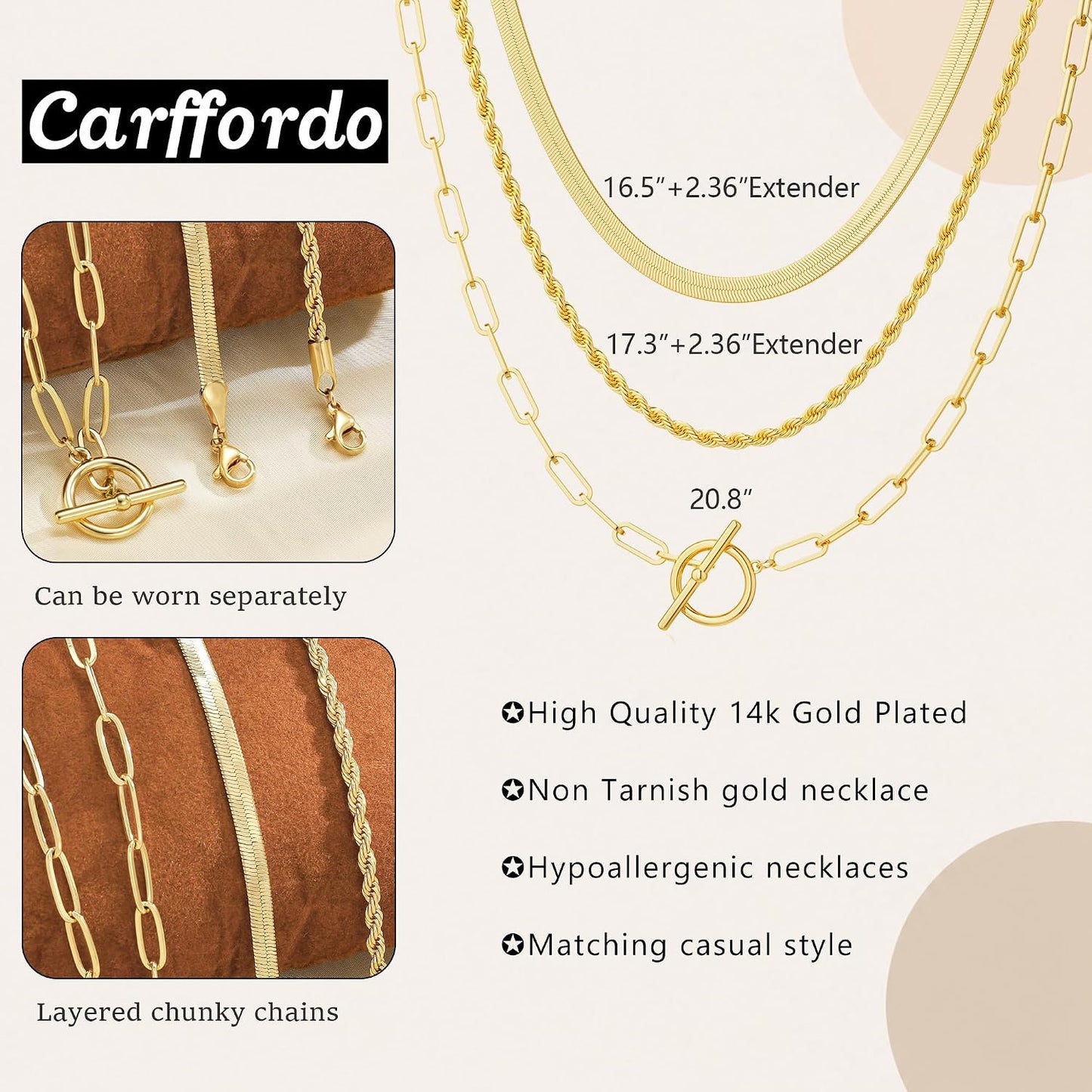 Carffordo - Collares chapados en oro para mujer, delicados collares...
