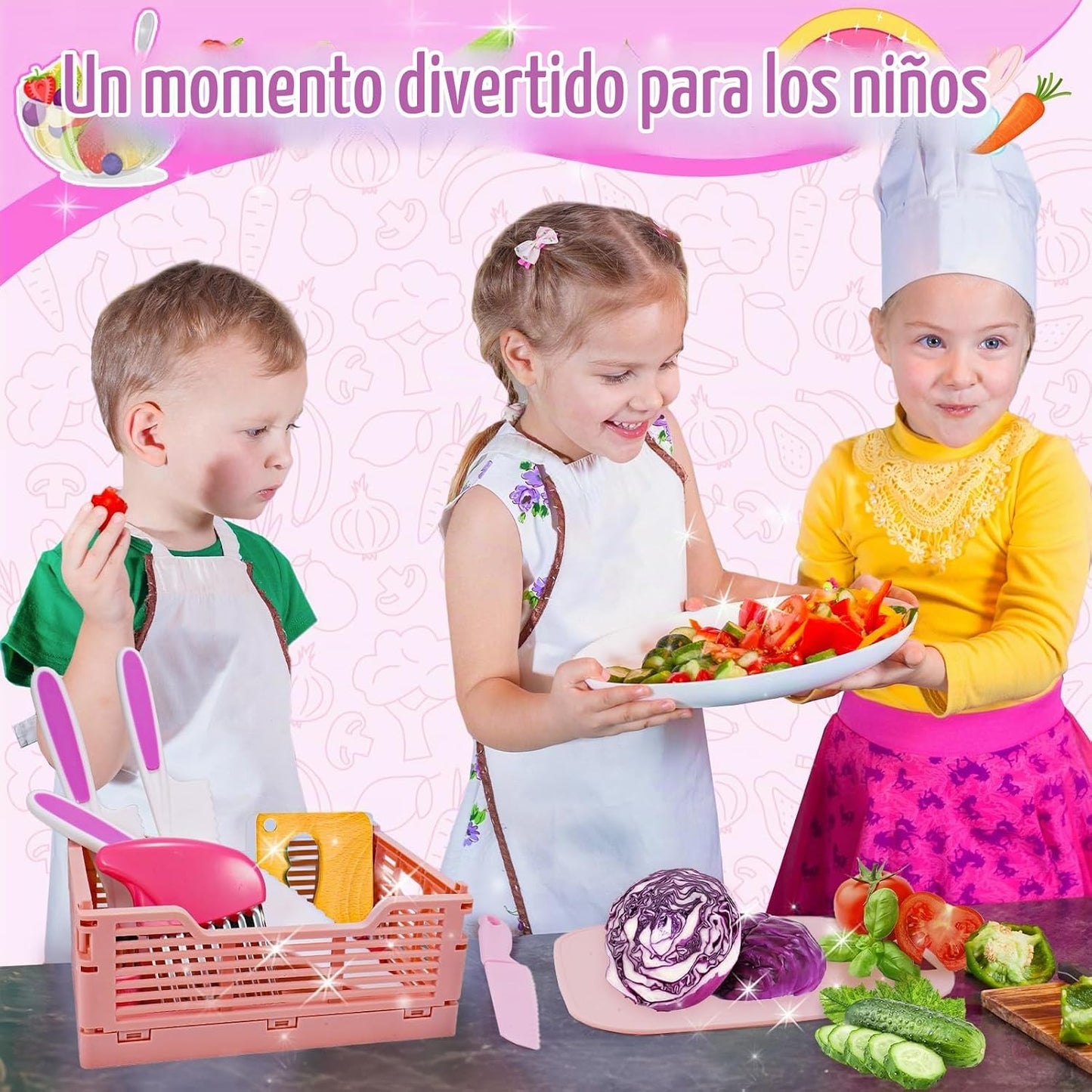 Juego de cuchillos de cocina para niños para cocina real y cesta, j...