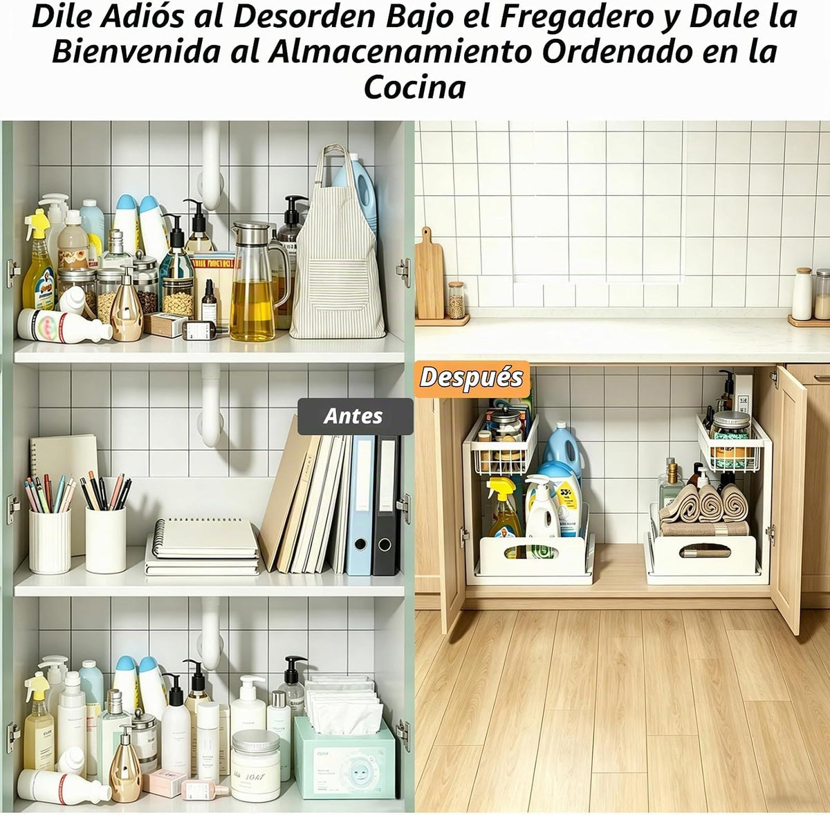 Paquete de 2 organizadores mejorados para debajo del fregadero, org...