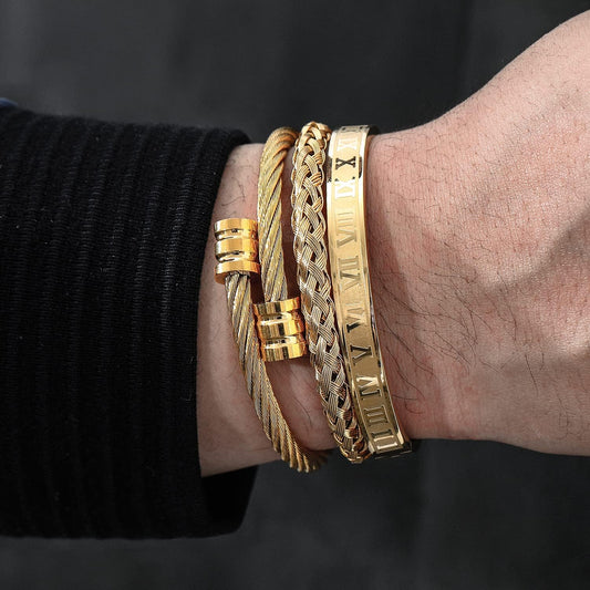 WFYOU 3 pulseras de acero inoxidable para hombres, pulseras de oro...