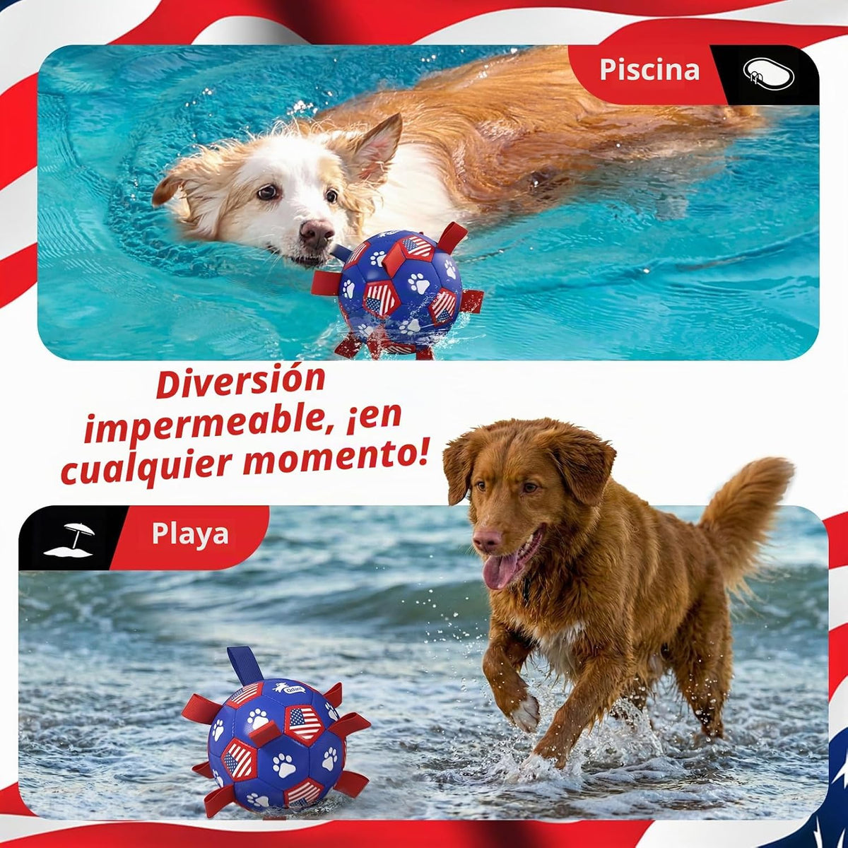 QDAN Juguetes para perros, pelota de fútbol con correas, bolas dura...
