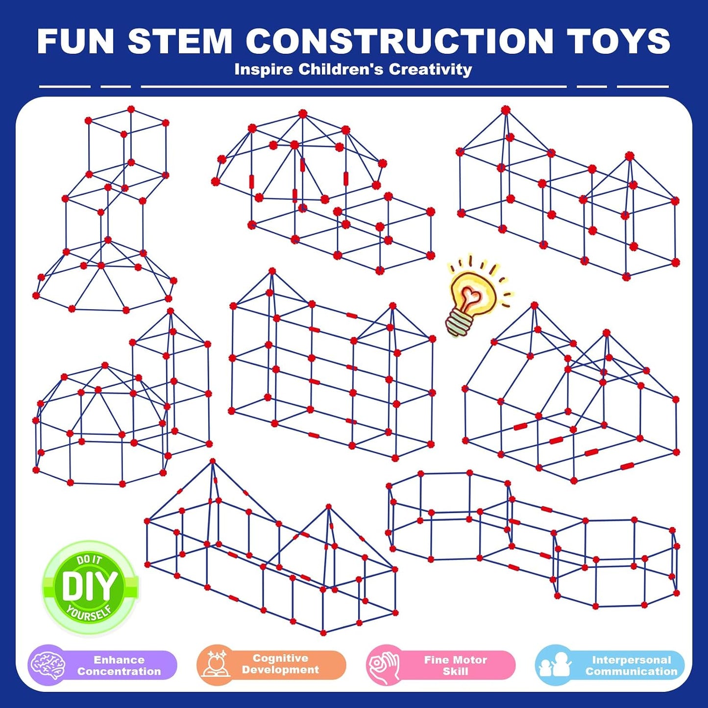 Kit de construcción de fortalezas para niños, 140 piezas de juguete...