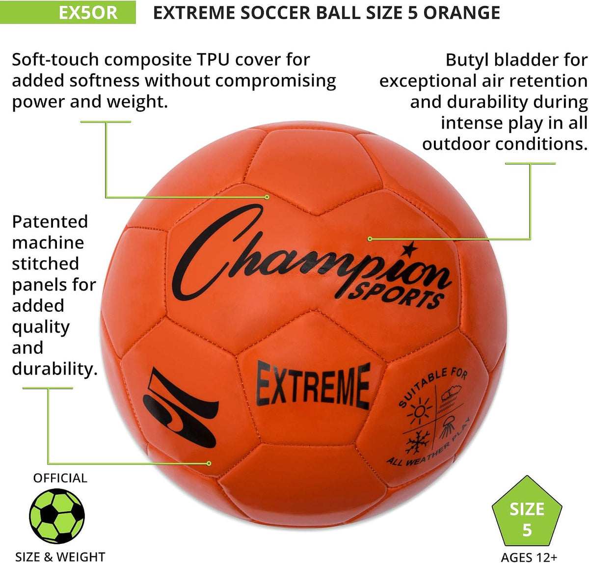 Champion Sports Extreme Series - Balón de fútbol \u2013 Tamaños 3,...