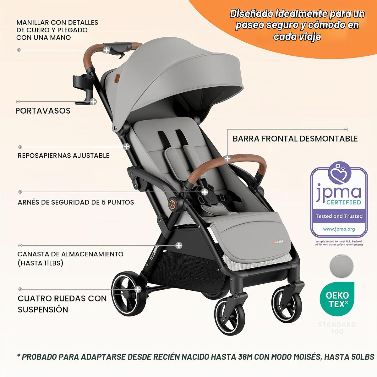 Cochecito de bebé, cochecito de viaje ligero plegable automático pa...