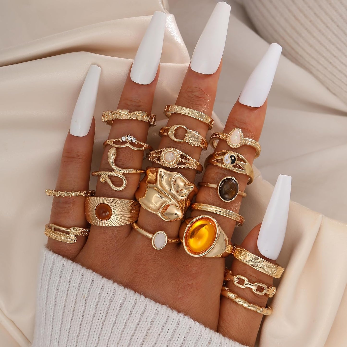 YEEZII Juego de 68 anillos para nudillos, dorados, para mujeres, ap...