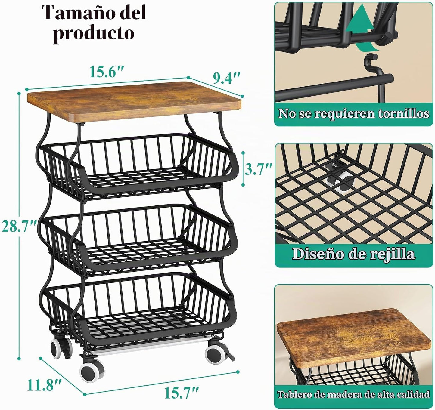 SAYZH Cesta de frutas, organizadores y almacenamiento de despensa d...