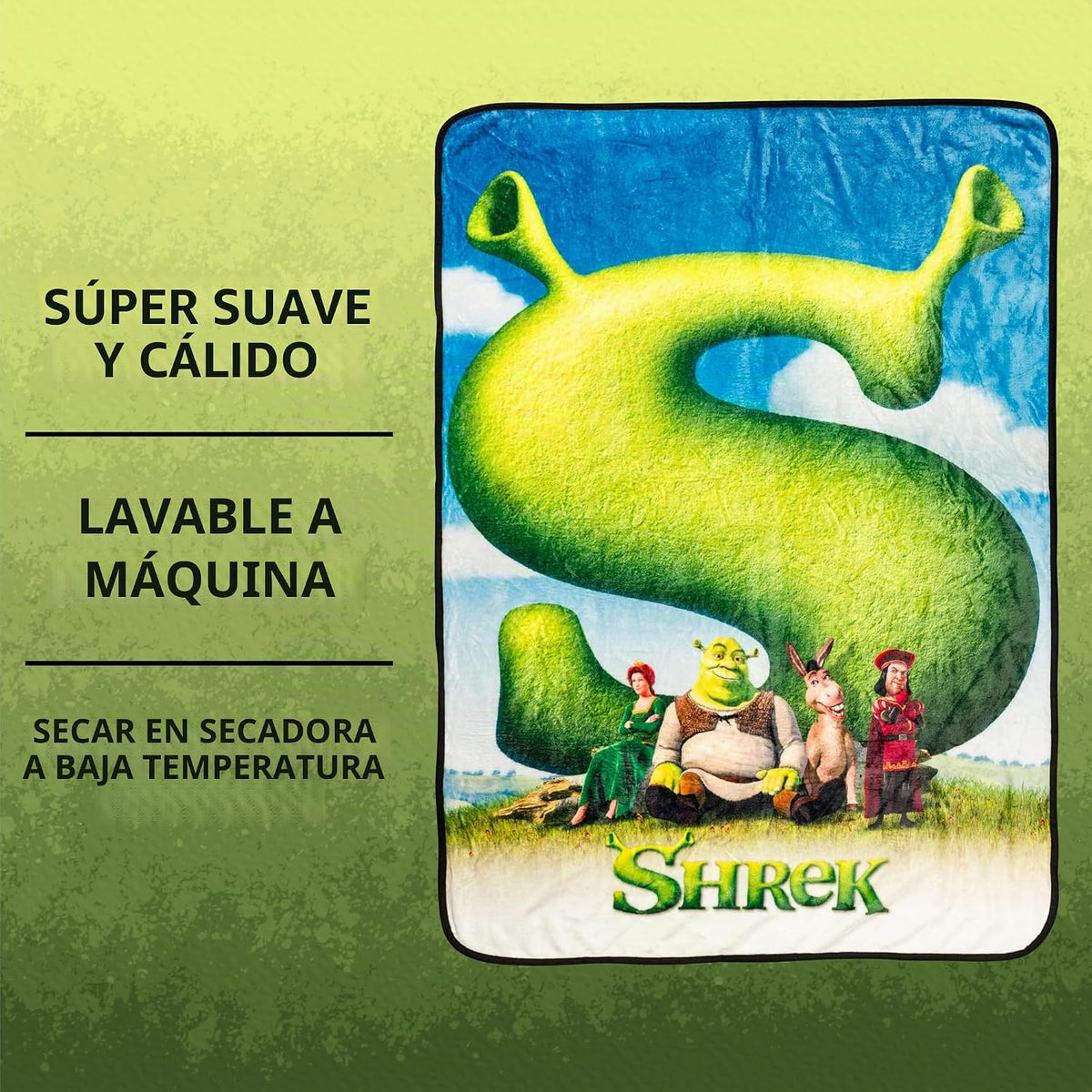 Silver Buffalo Shrek - Póster de película de burro, manta de forro...