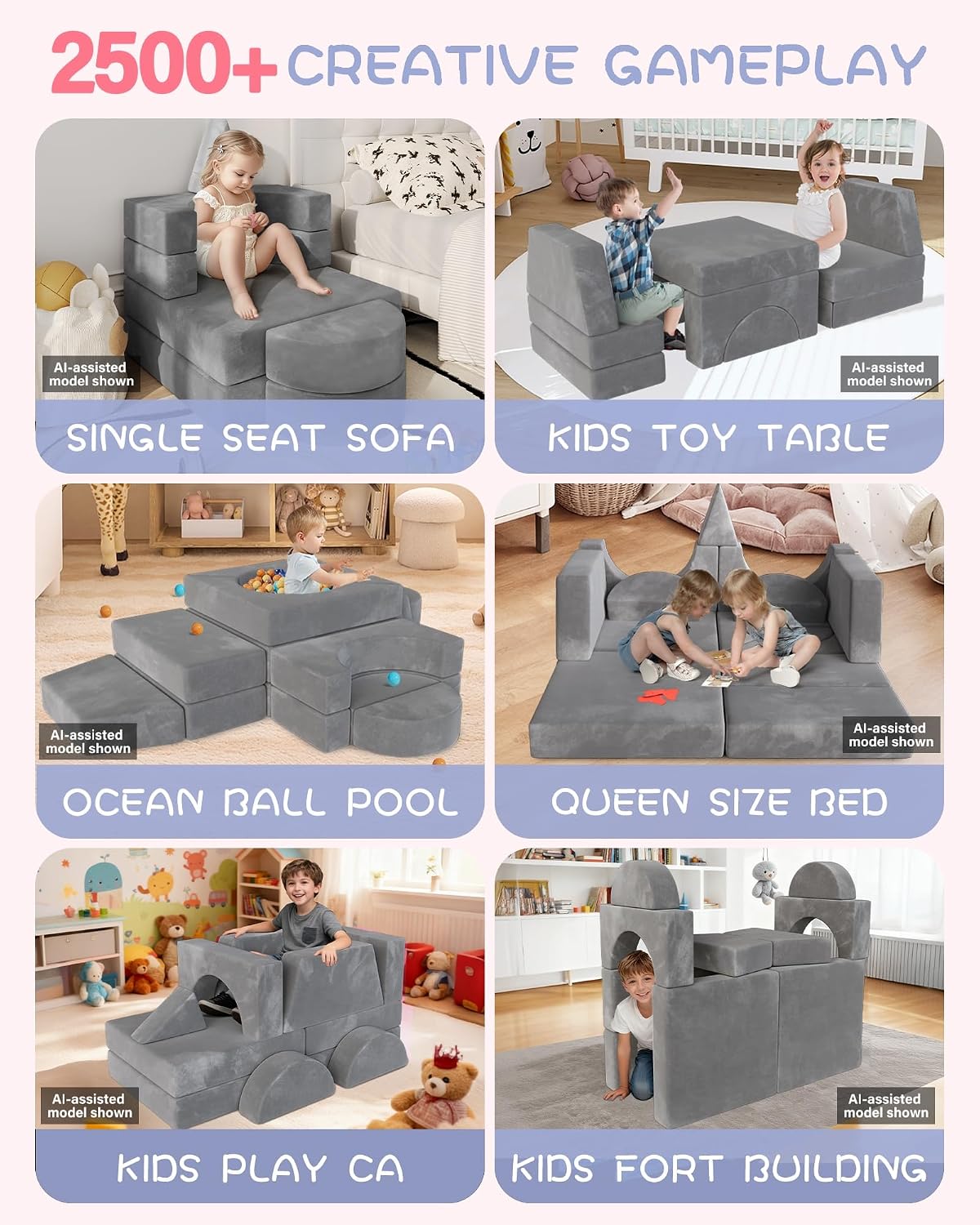 15 piezas Sofá de juego modular para niños, sofá para niños pequeño...