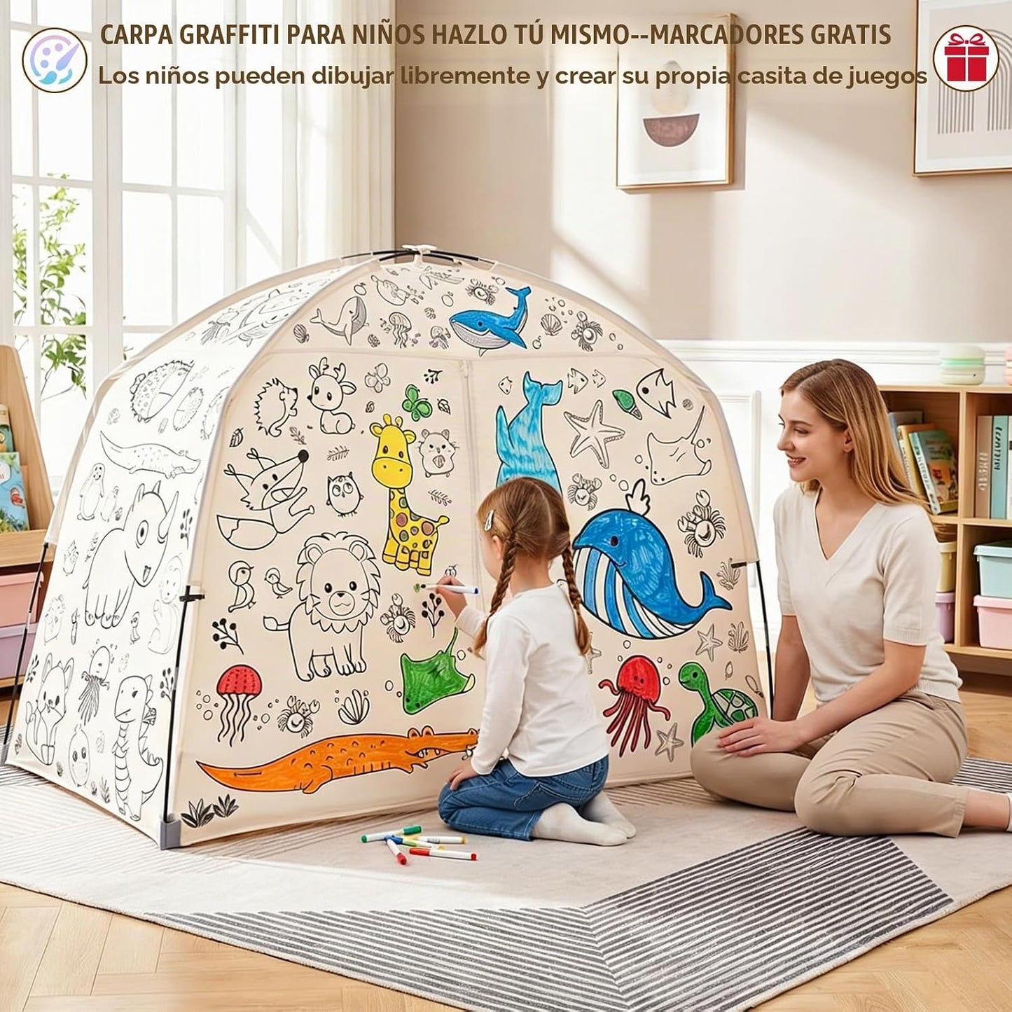 GOLDEN MARS Tienda de campaña grande para niños con pintura de graf...