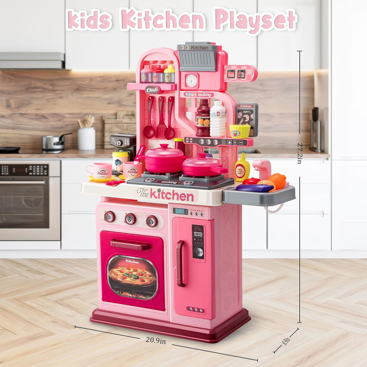 Juego de cocina para niños, estufa de cocina, fregadero, horno, luc...