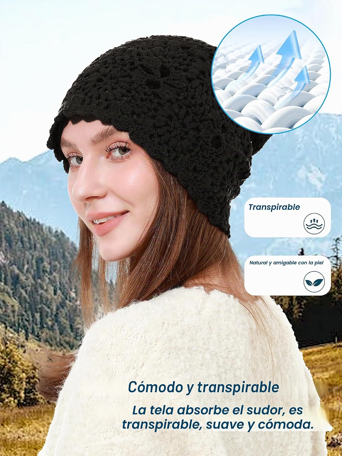 sy soul young Gorro de algodón de ganchillo para mujer, suave y hol...