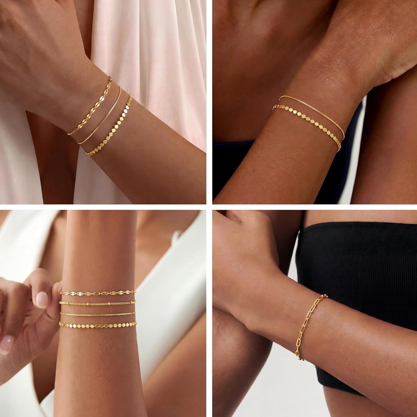 Pulseras de oro simples y delicadas para mujer, juego de pulseras d...