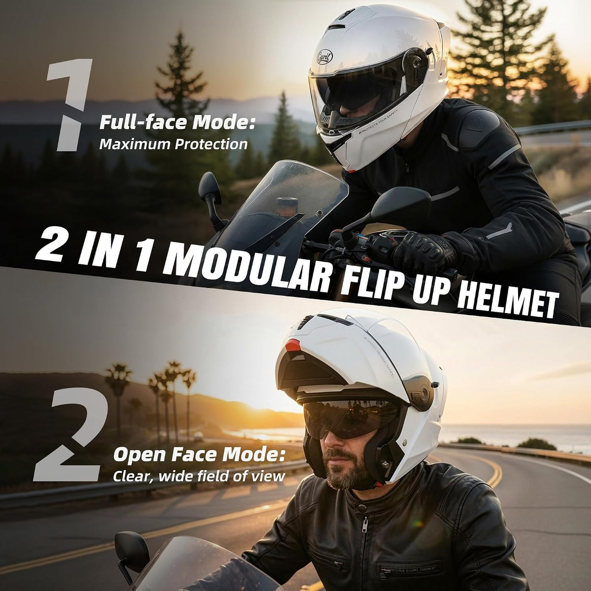 CYRIL Casco modular de motocicleta aprobado por DOT, cara completa...