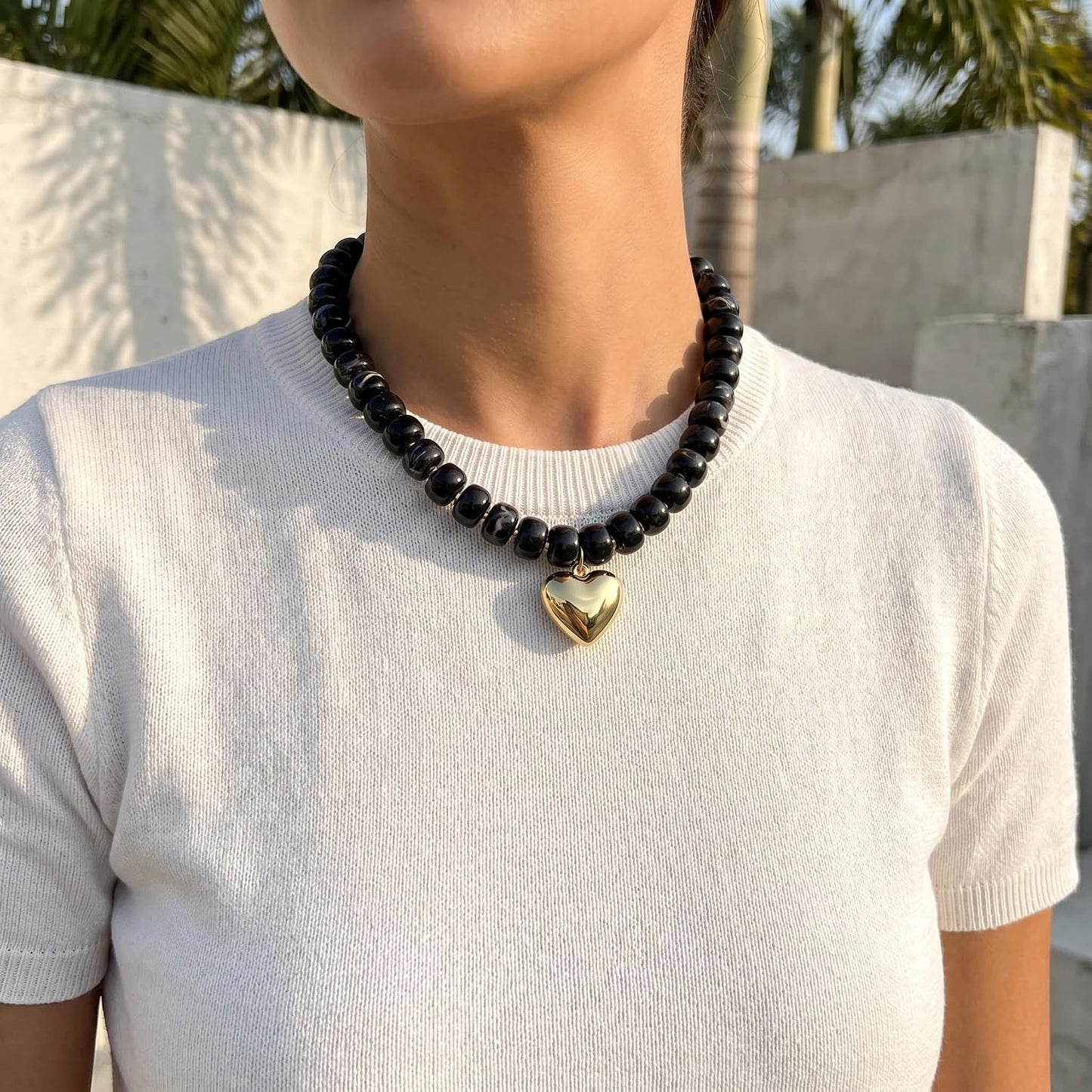 Wassazi Collar de Corazón Grueso para Mujeres, Collar de Declaració...