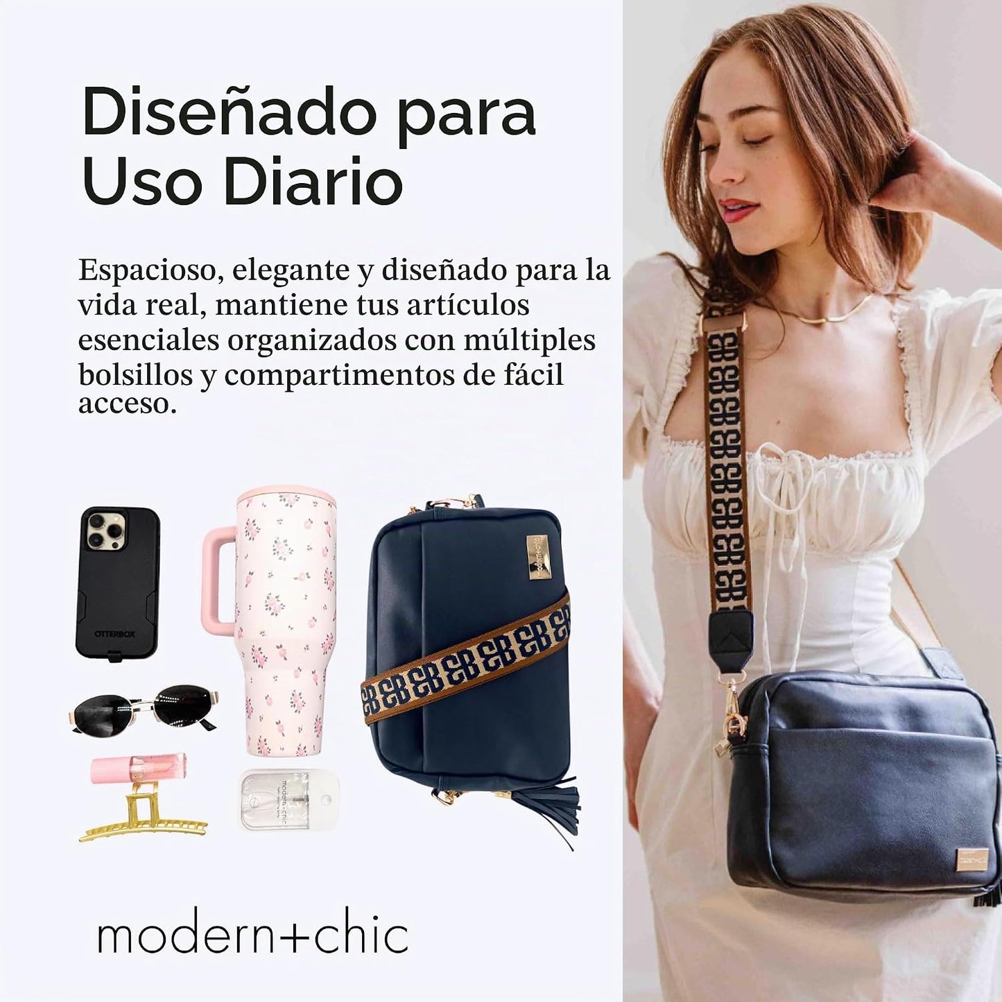 Modern+Chic Bolso cruzado Alice: bolso de cuero vegano con amplios...