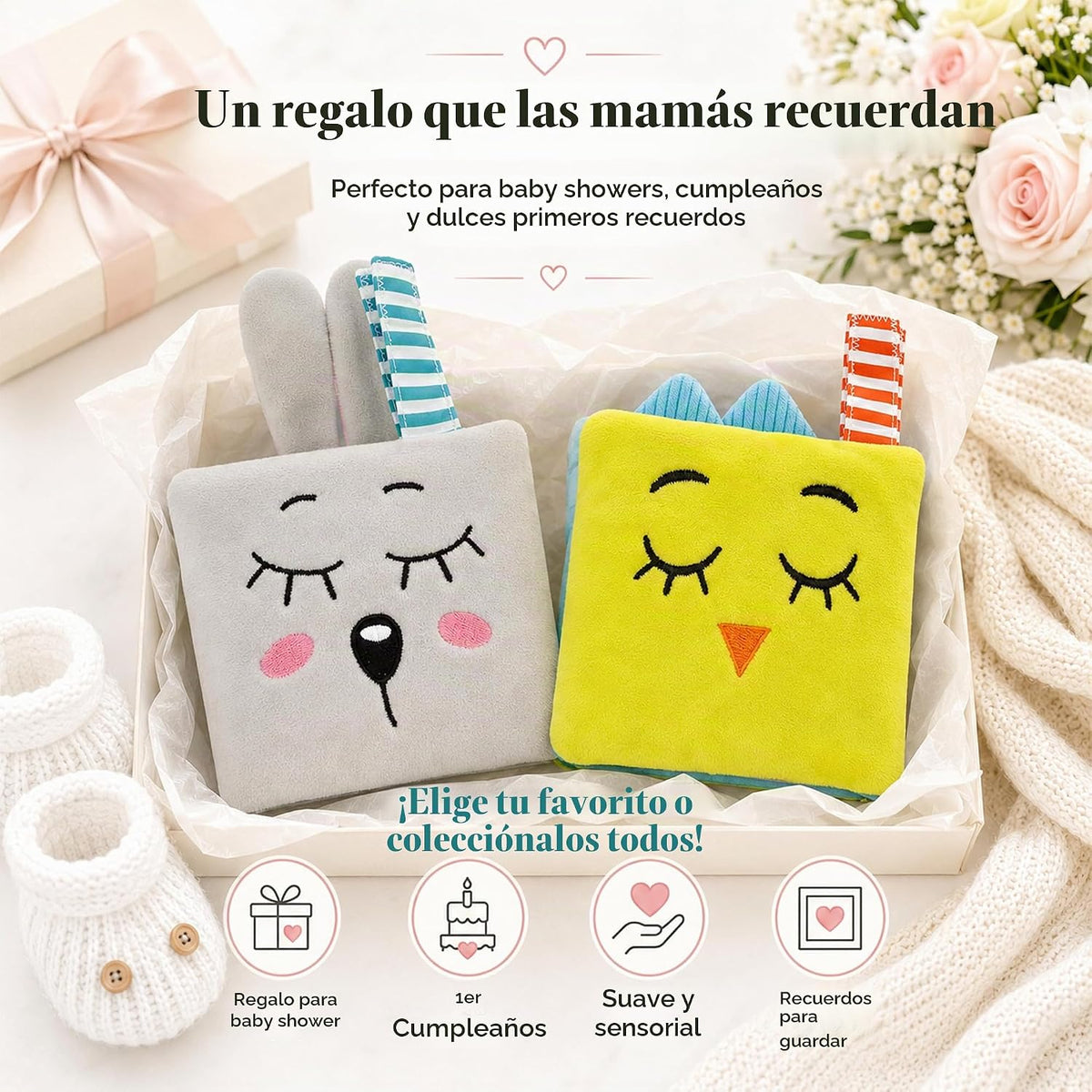 bebe mondo Juguete de conejo con espejo para bebé, libro de tela su...
