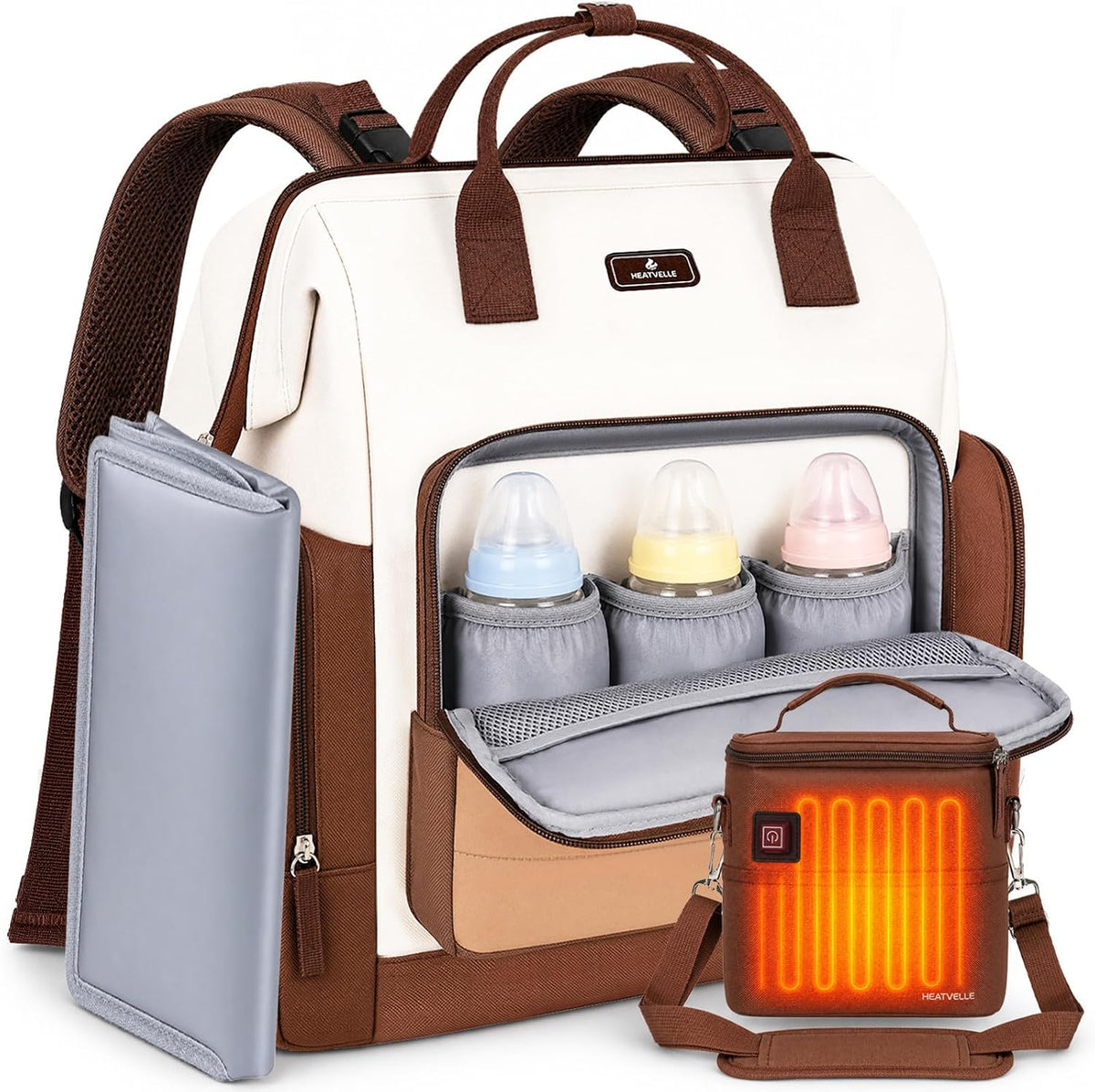 Heatvelle Mochila para pañales con bolsa calentadora de biberones p...