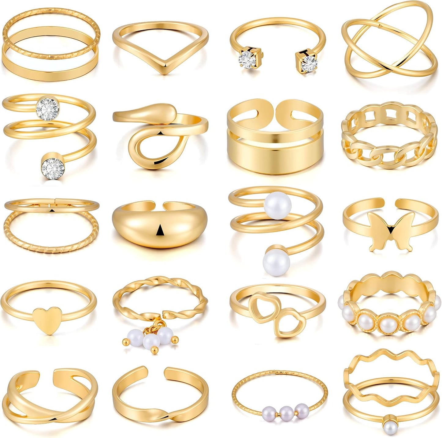 FAXHION Juego de 25 anillos apilables de oro para mujer, anillo de...
