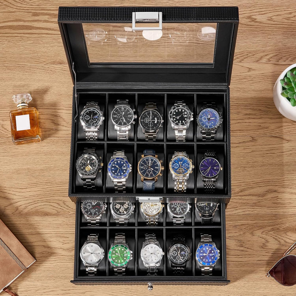 BEWISHOME Estuche para relojes, organizador de caja para relojes de...