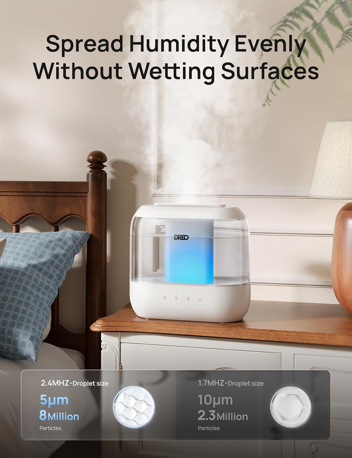 Dreo Humidificadores para dormitorio, llenado superior de 4L para h...