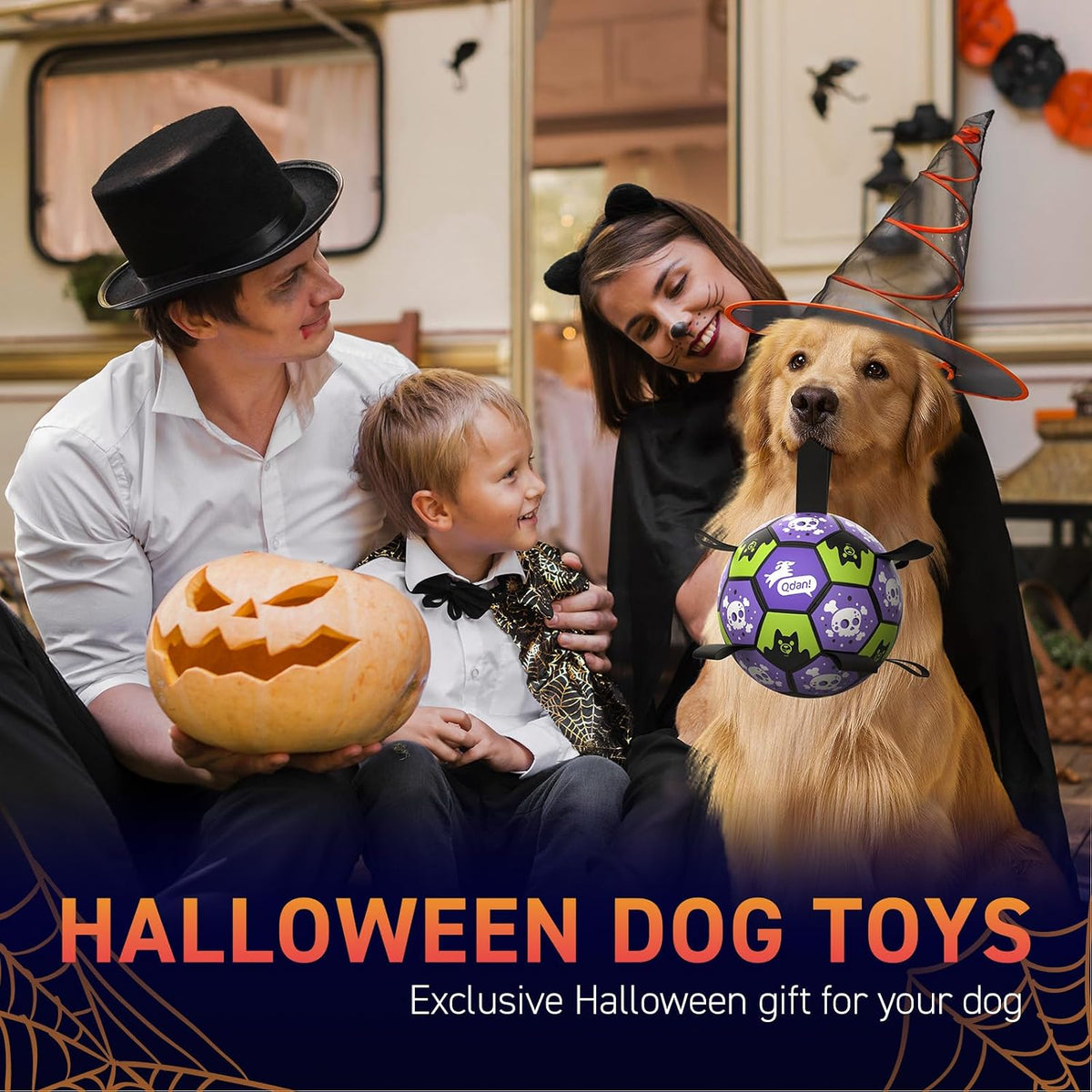 QDAN Juguetes de Halloween para perros, pelota de fútbol con correa...