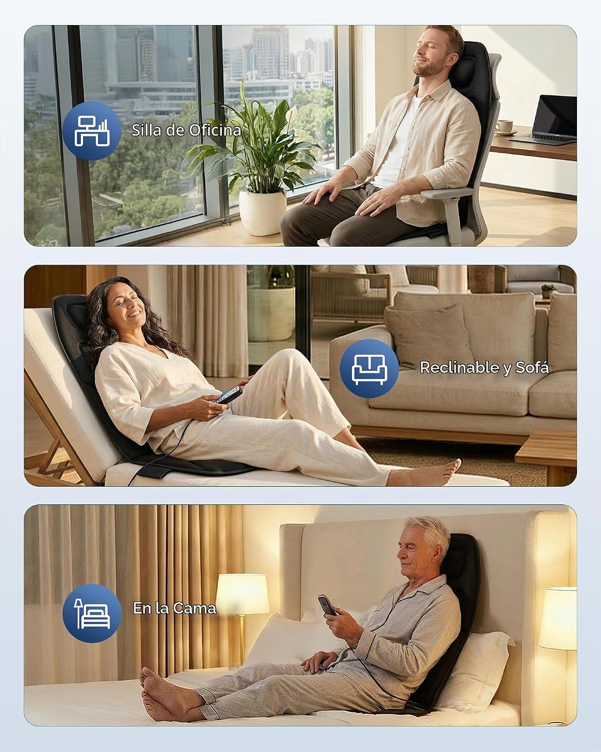 COMFIER - Masajeador de espalda con vibración con calor, cojín de a...