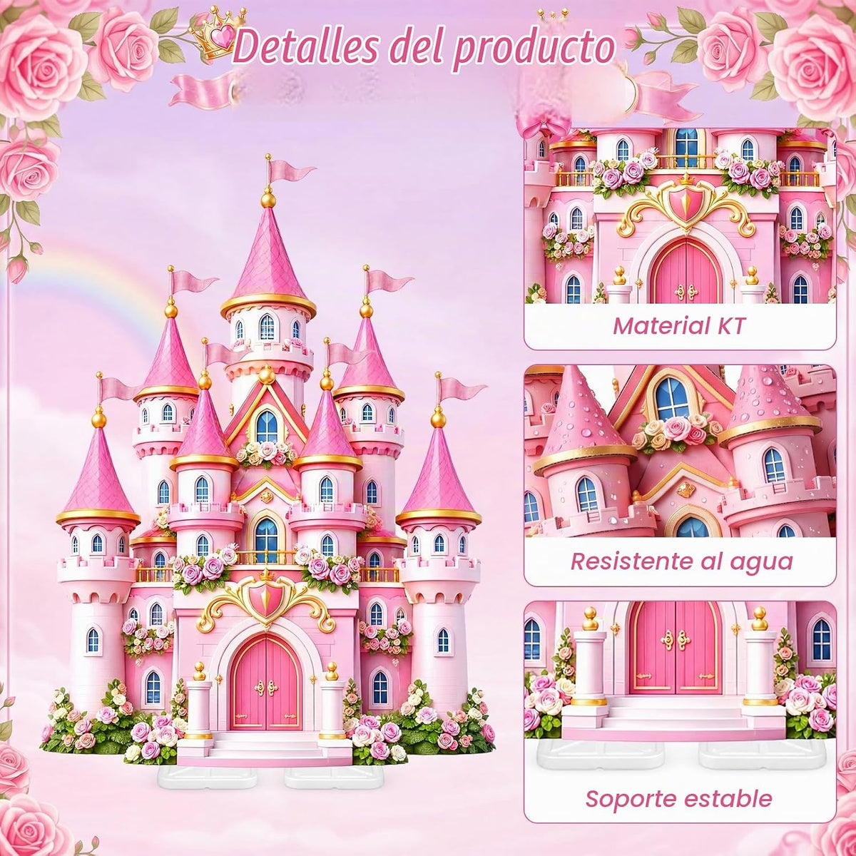 Qunclay Castillo de princesa rosa de 4.5 pies con corte de cartón,...