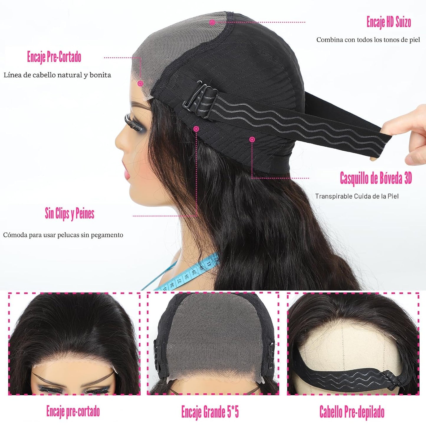 Pelucas de cabello humano sin pegamento de 28 pulgadas, precortadas...