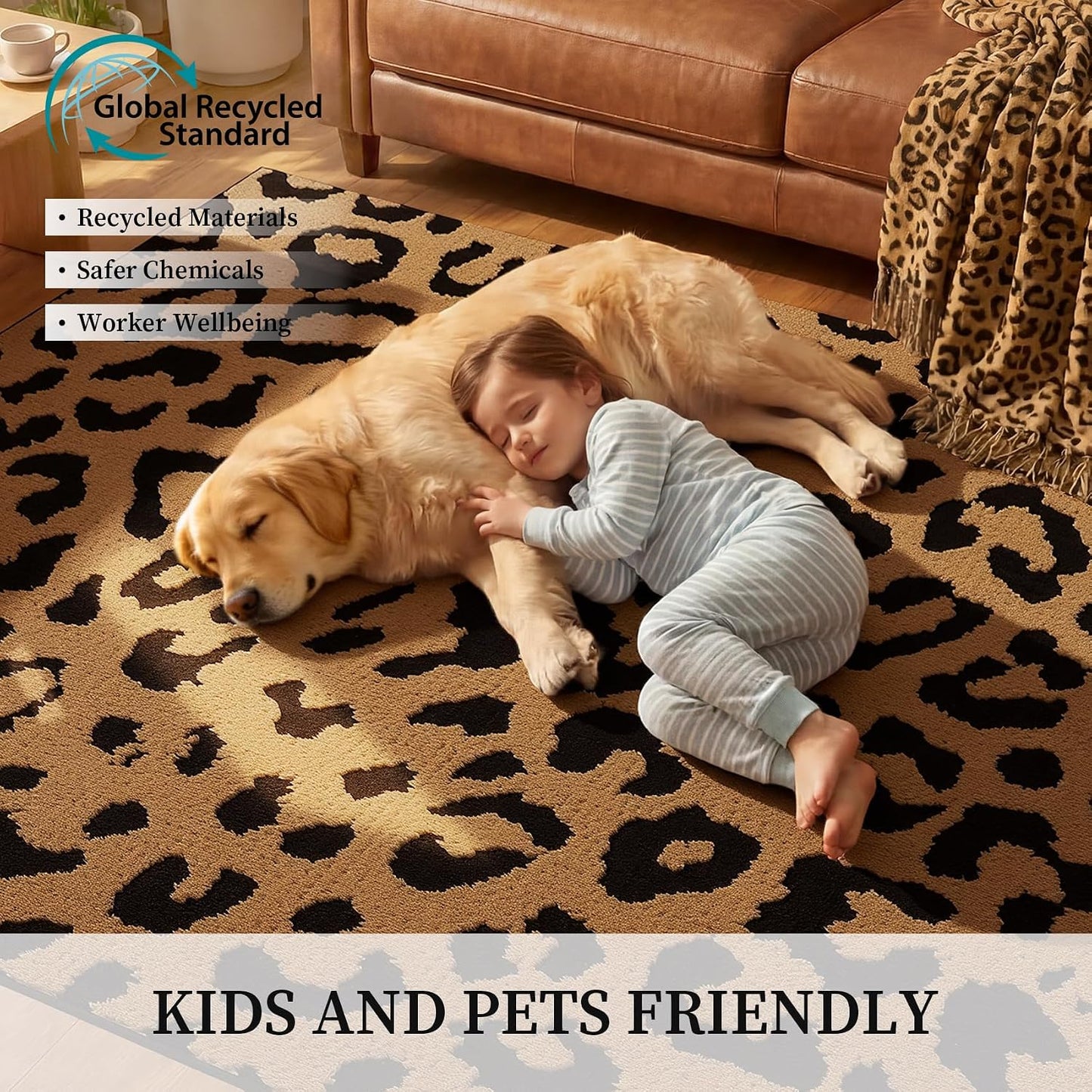YIHOUSE Alfombras de leopardo de 5 x 7 pies, alfombra suave de felp...