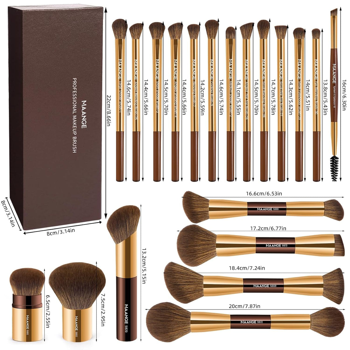 MAANGE - Juego de 20 brochas de maquillaje con caja de regalo, broc...