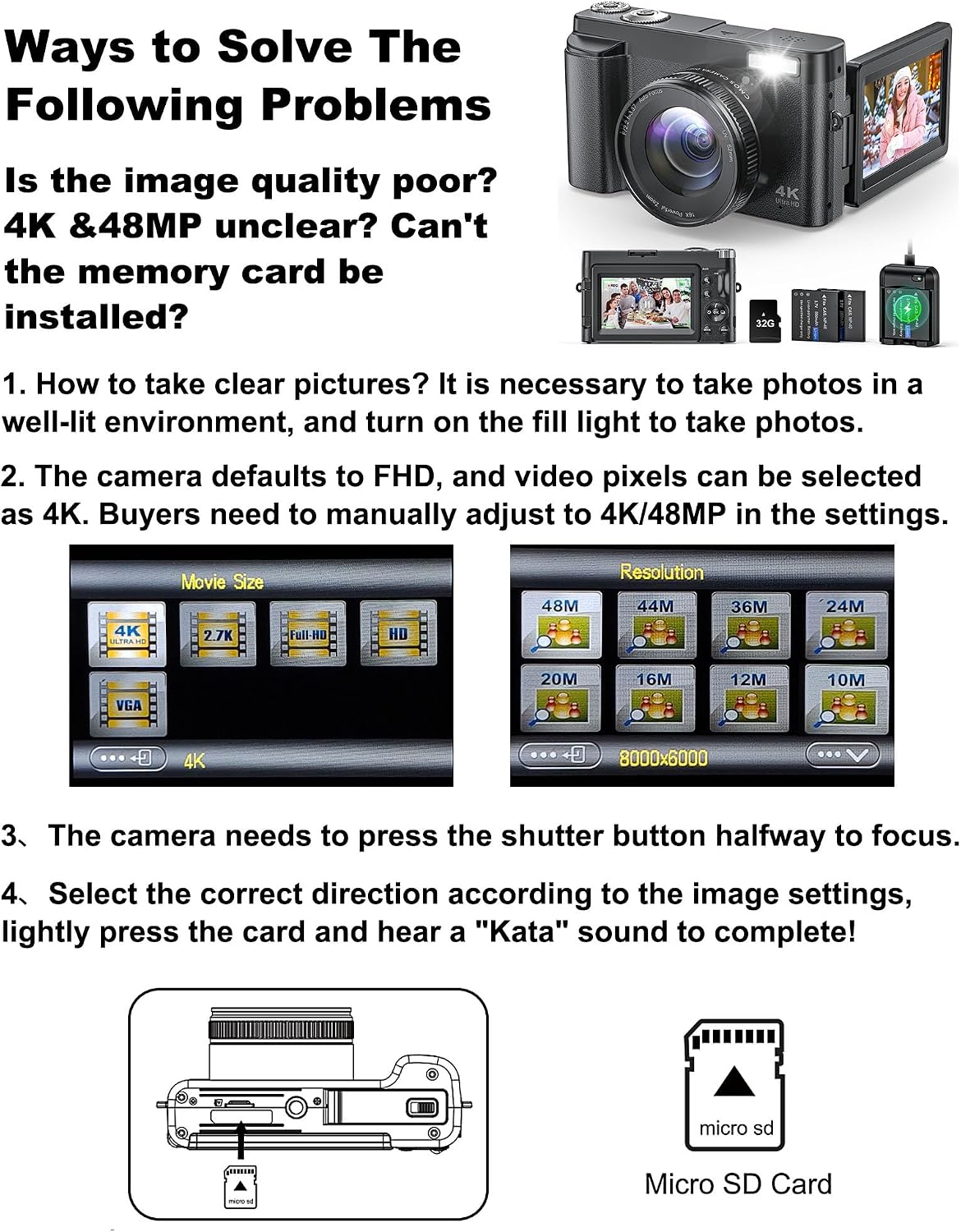 Cámara digital 4K para fotografía y video, cámara de videoblogs de...