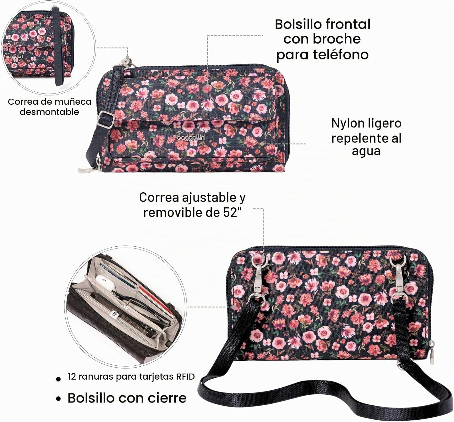 Baggallini Cartera cruzada para teléfono RFID