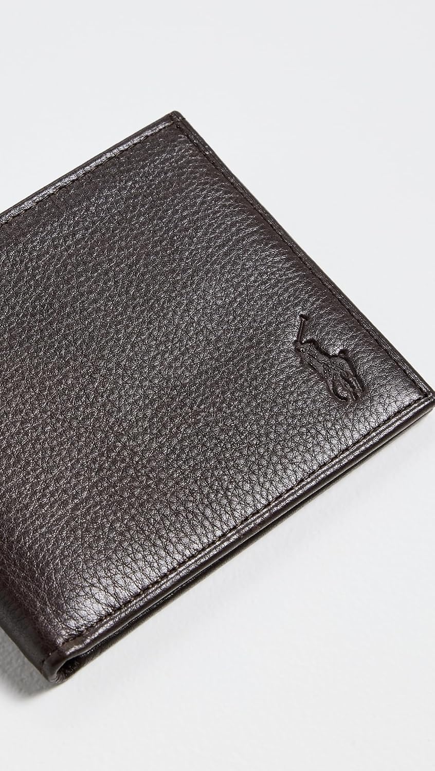 Polo Ralph Lauren Billetera de cuero con guijarros para hombre, mar...