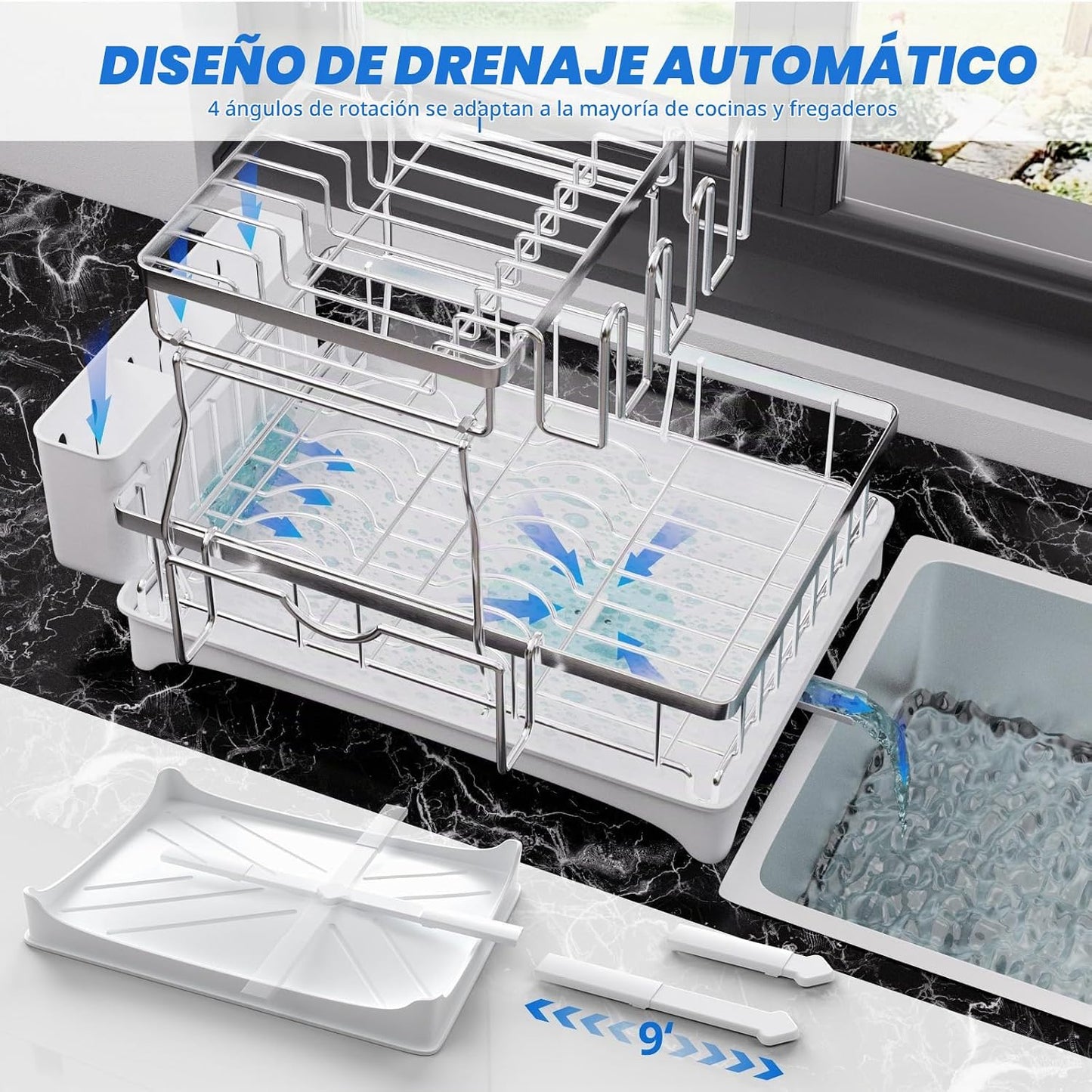 Godboat - Escurridor de platos de 2 niveles, acero inoxidable 304,...