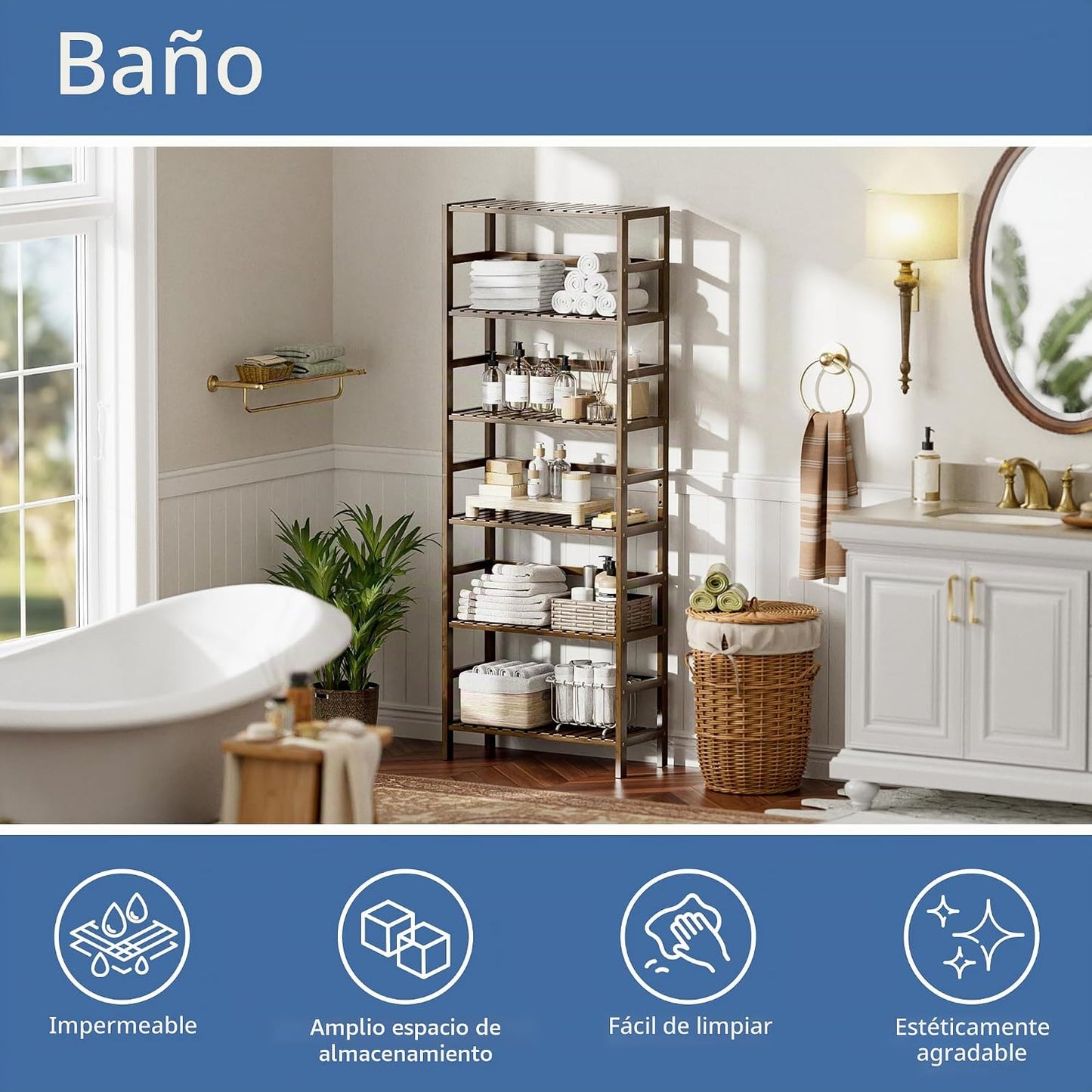 HITNET - Estantería de bambú, estantería de 6 niveles ajustable alt...