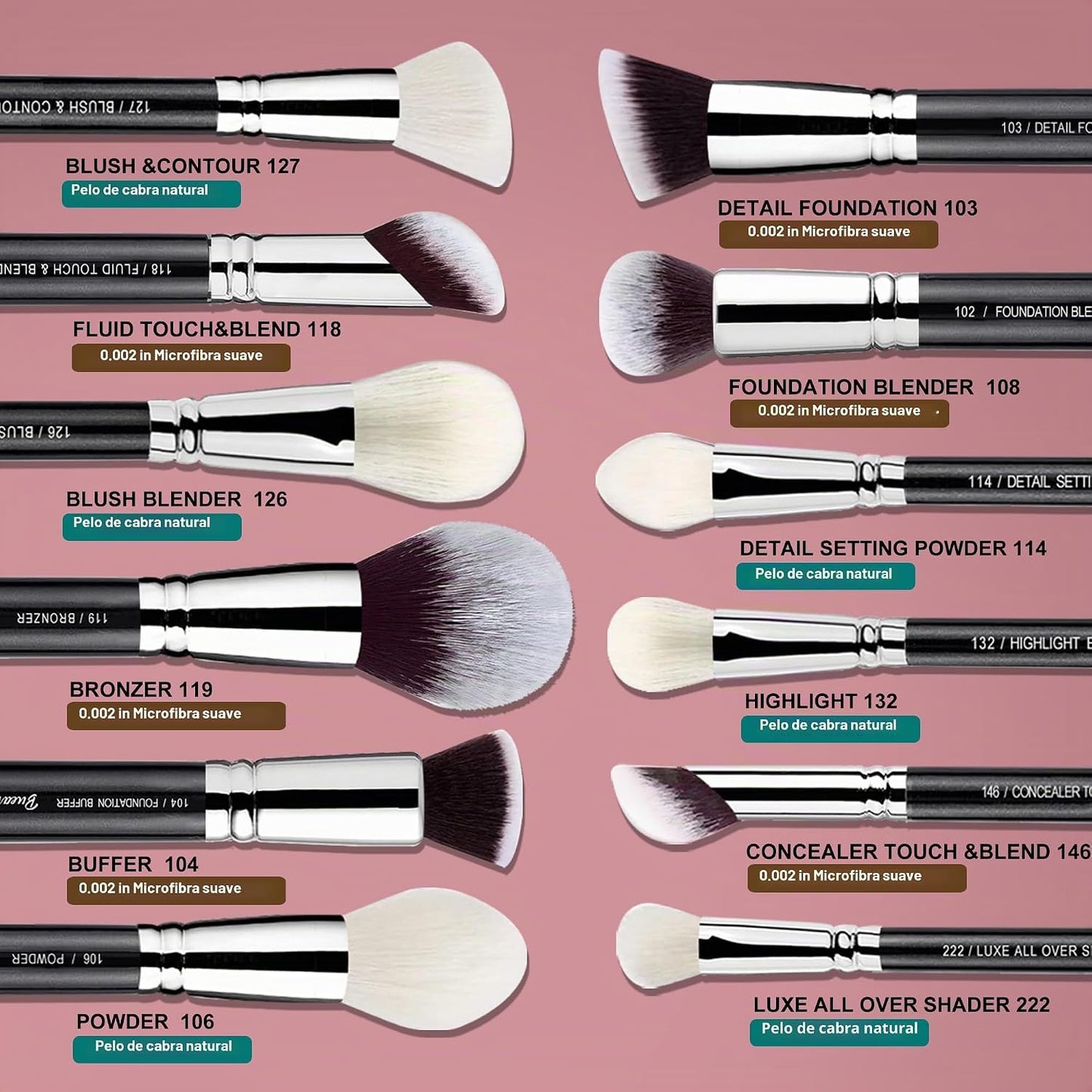 Conjunto de brochas de maquillaje profesional 32 piezas de pelo de...