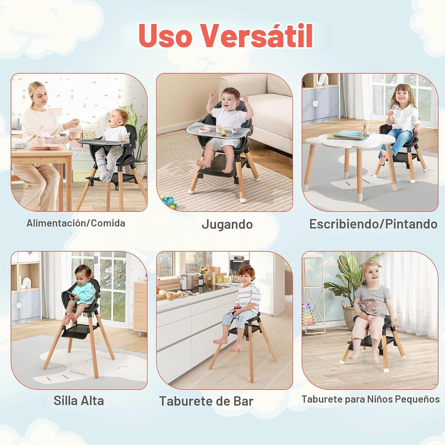HONEY JOY Silla alta para bebé, silla alta convertible 6 en 1 de ma...