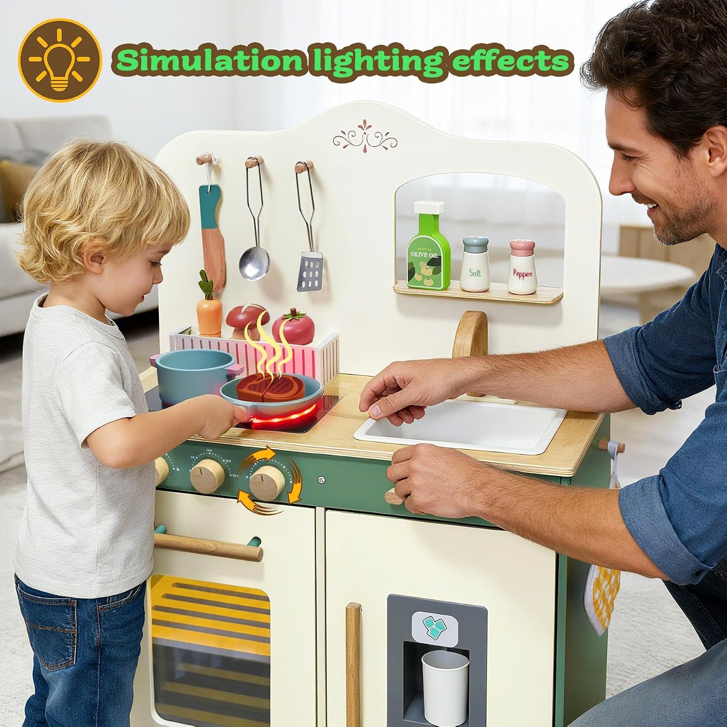Juego de cocina de madera para niños con comida de juego, juego de...