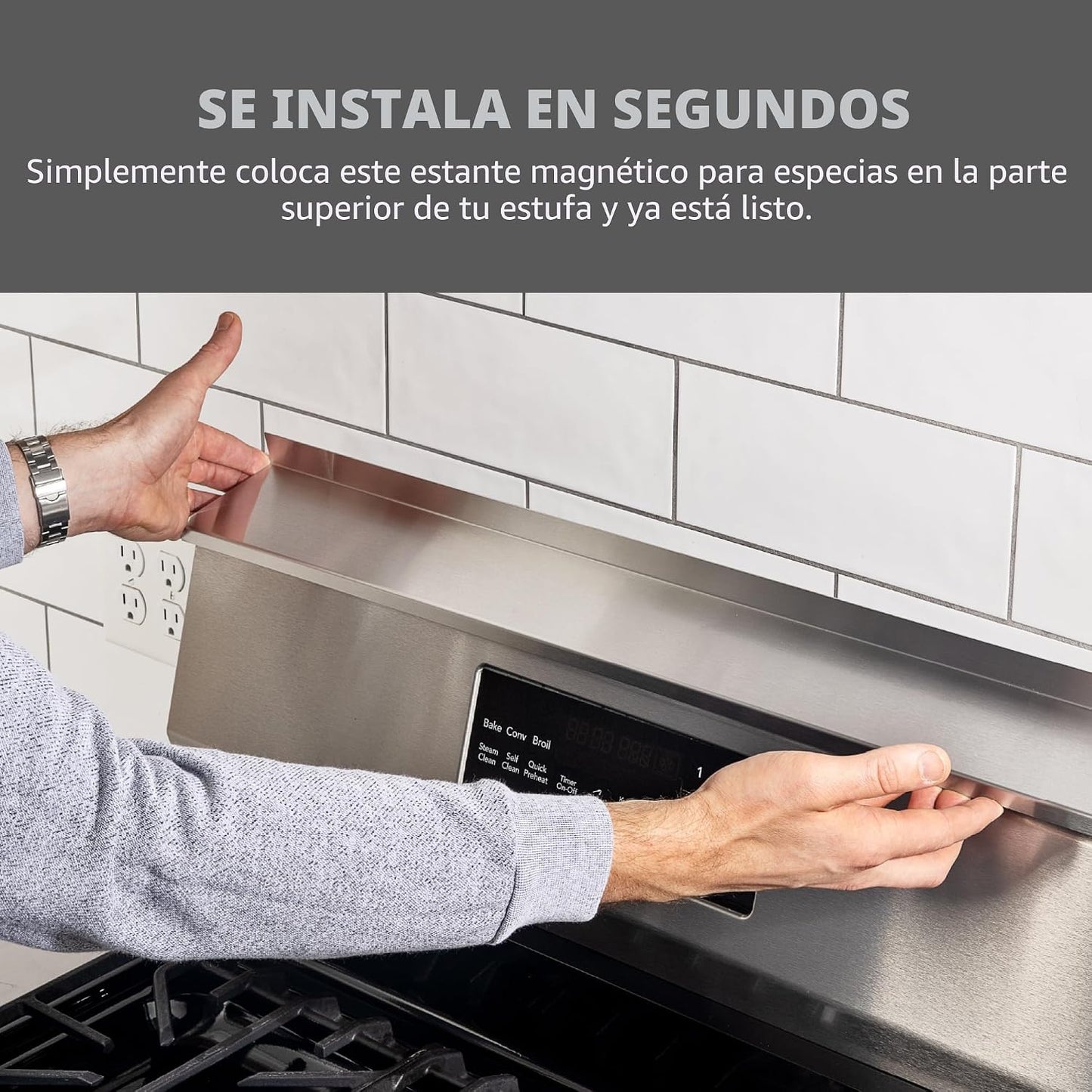 StoveShelf Estante magnético de acero inoxidable de 30 pulgadas de...