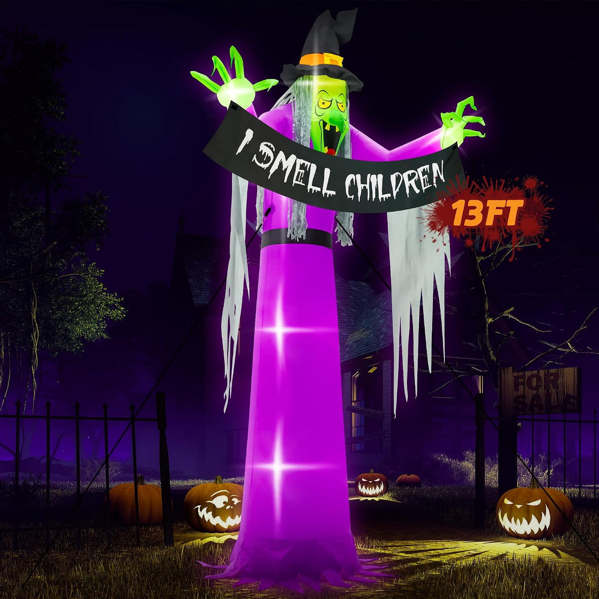 Inflables de Halloween para exteriores de 13 pies, decoración de pa...