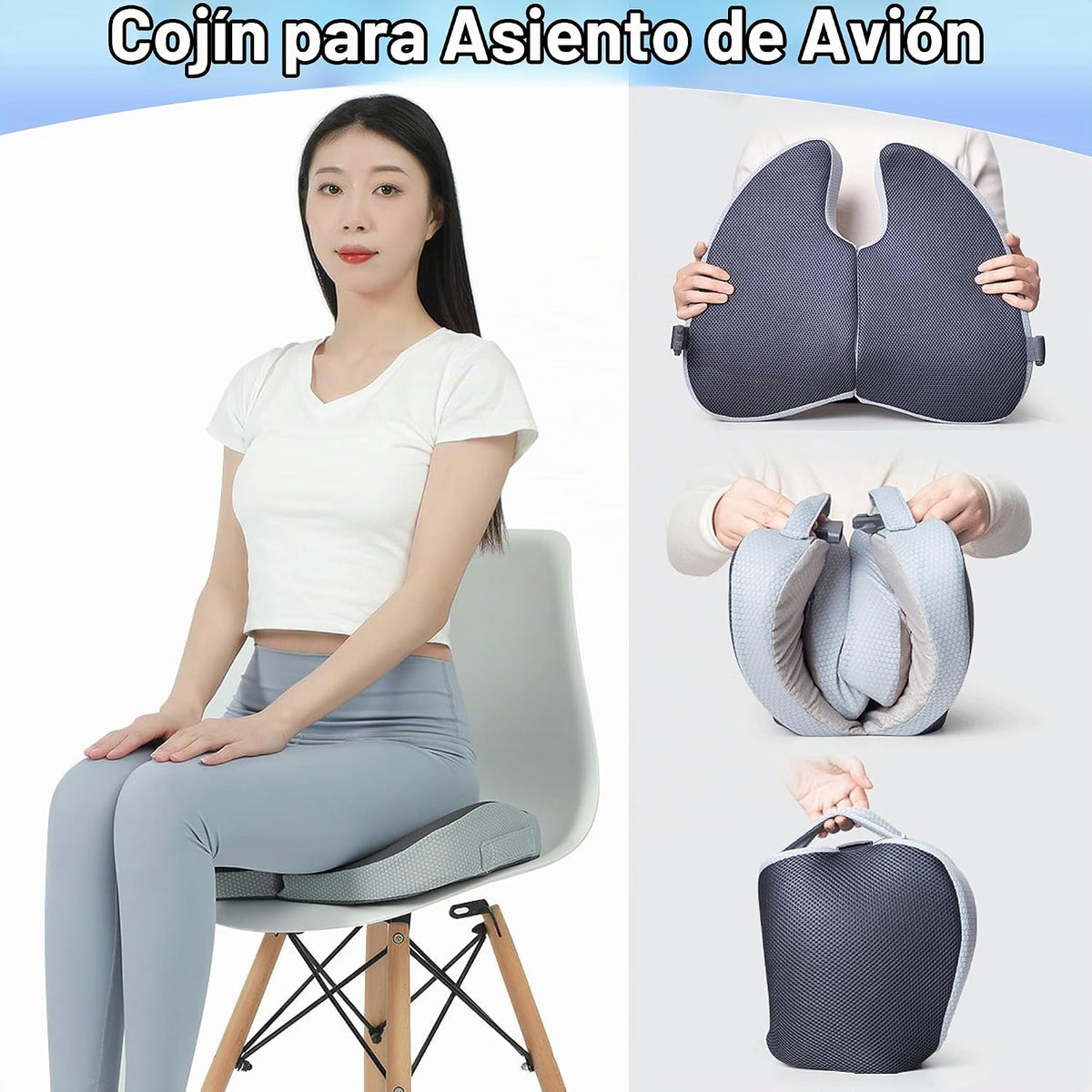 Cojín de asiento del viaje para el avión, pequeña almohada plegable...