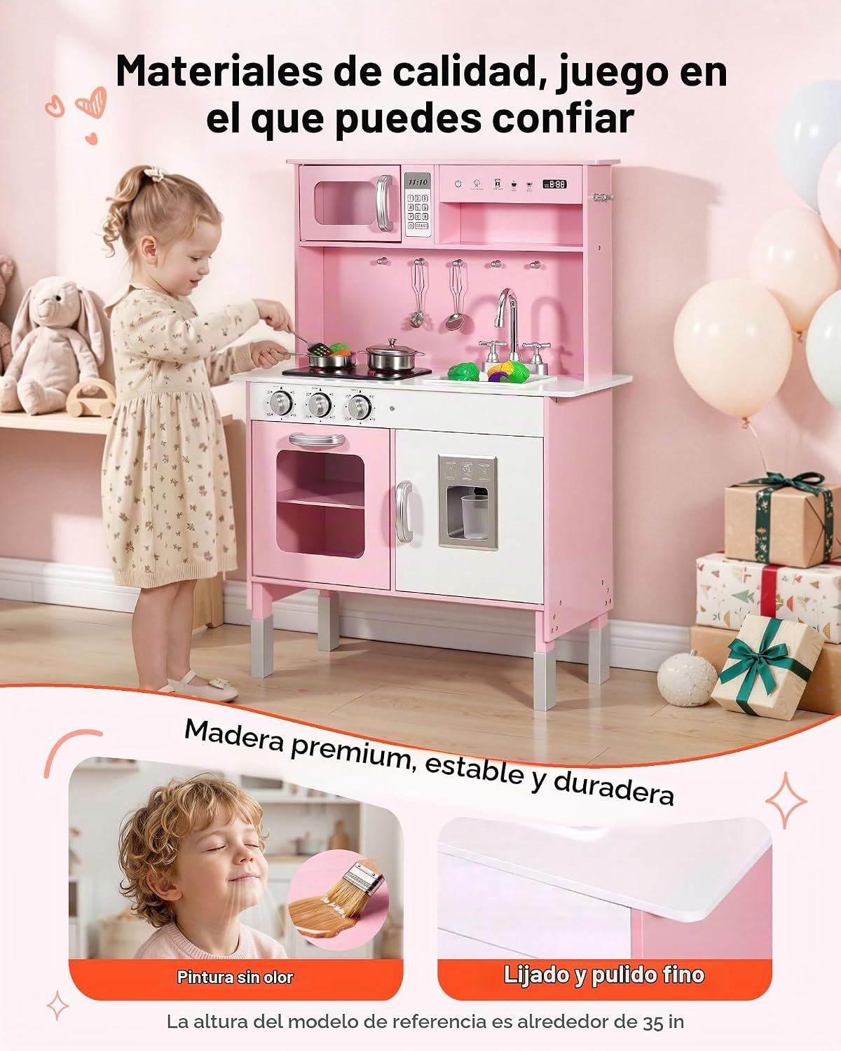 VEVOR Juego de cocina para niños, juego de cocina de madera para ni...
