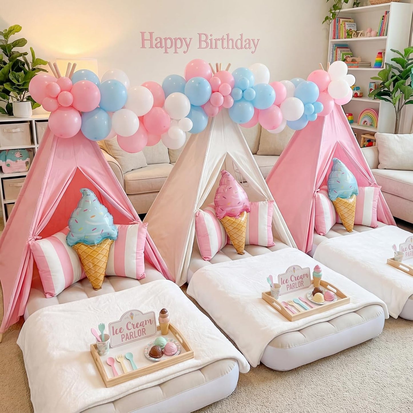 Wilwolfer Paquete de 4 tiendas de campaña tipi para niños con camas...