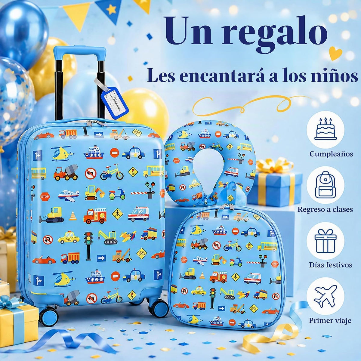 Sanwuta Juego de 4 piezas de equipaje para niños, mochila de viaje,...