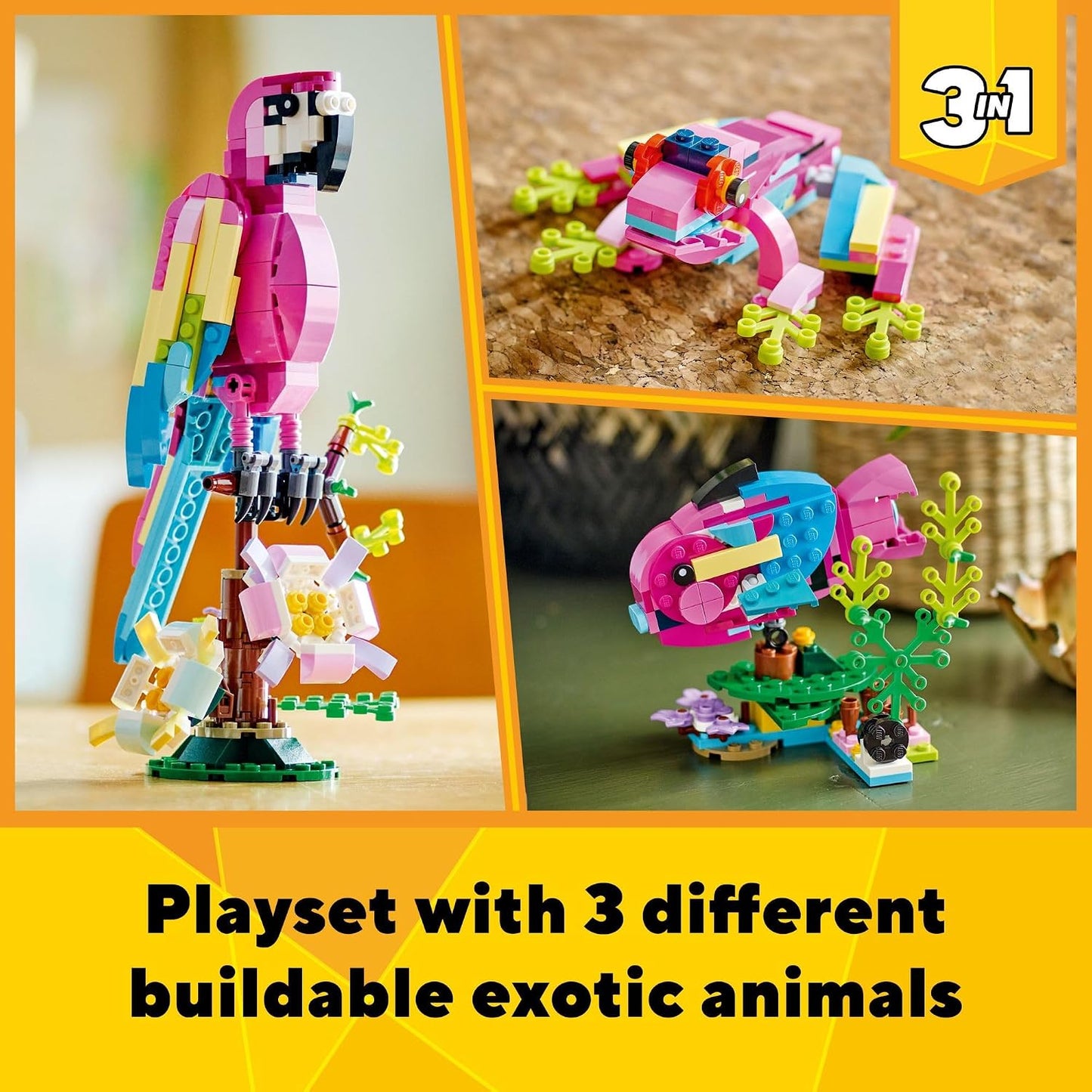 LEGO: Creator 3 en 1 Loro rosa exótico (253 piezas, 31144)