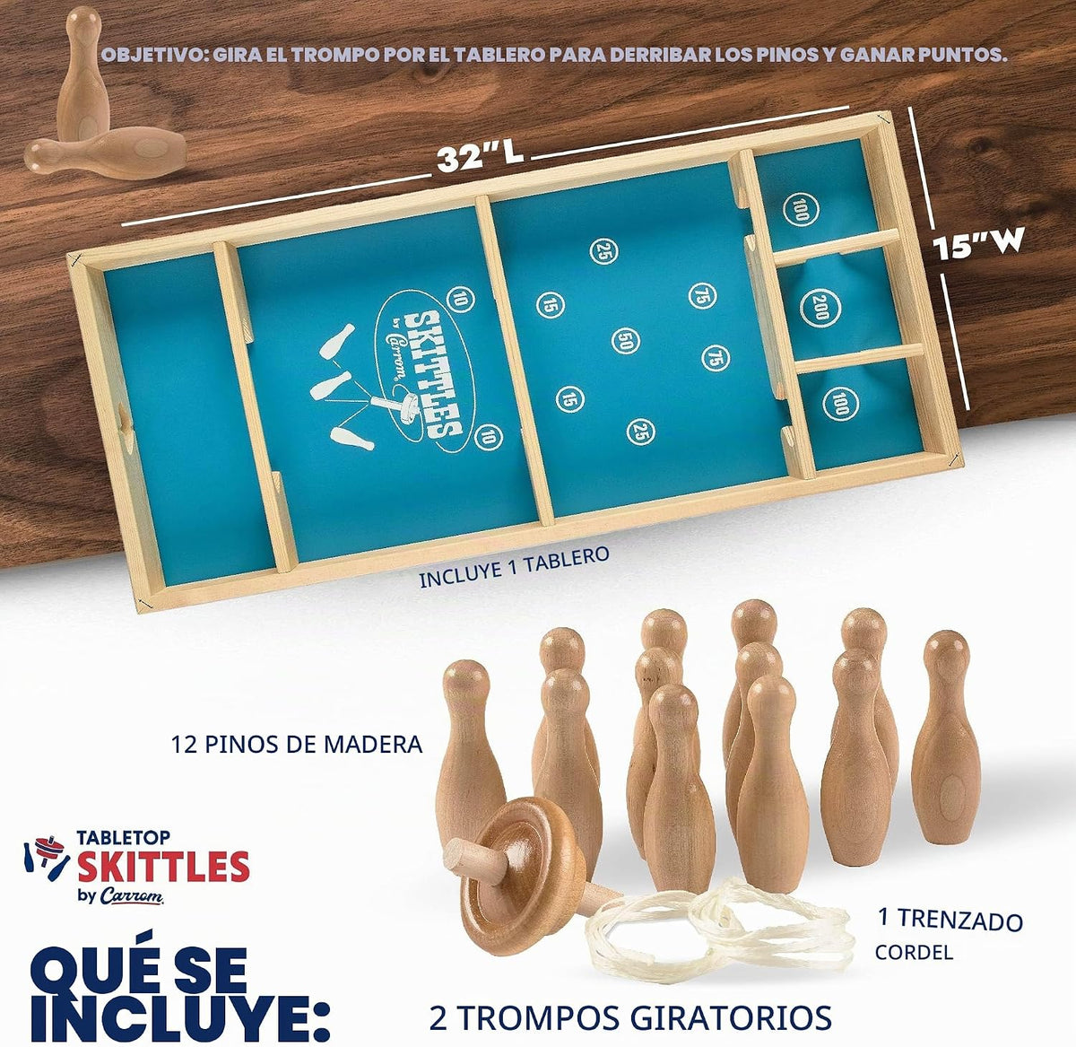 Carrom Juego Skittles - Juegos de mesa grandes para adultos y niños...
