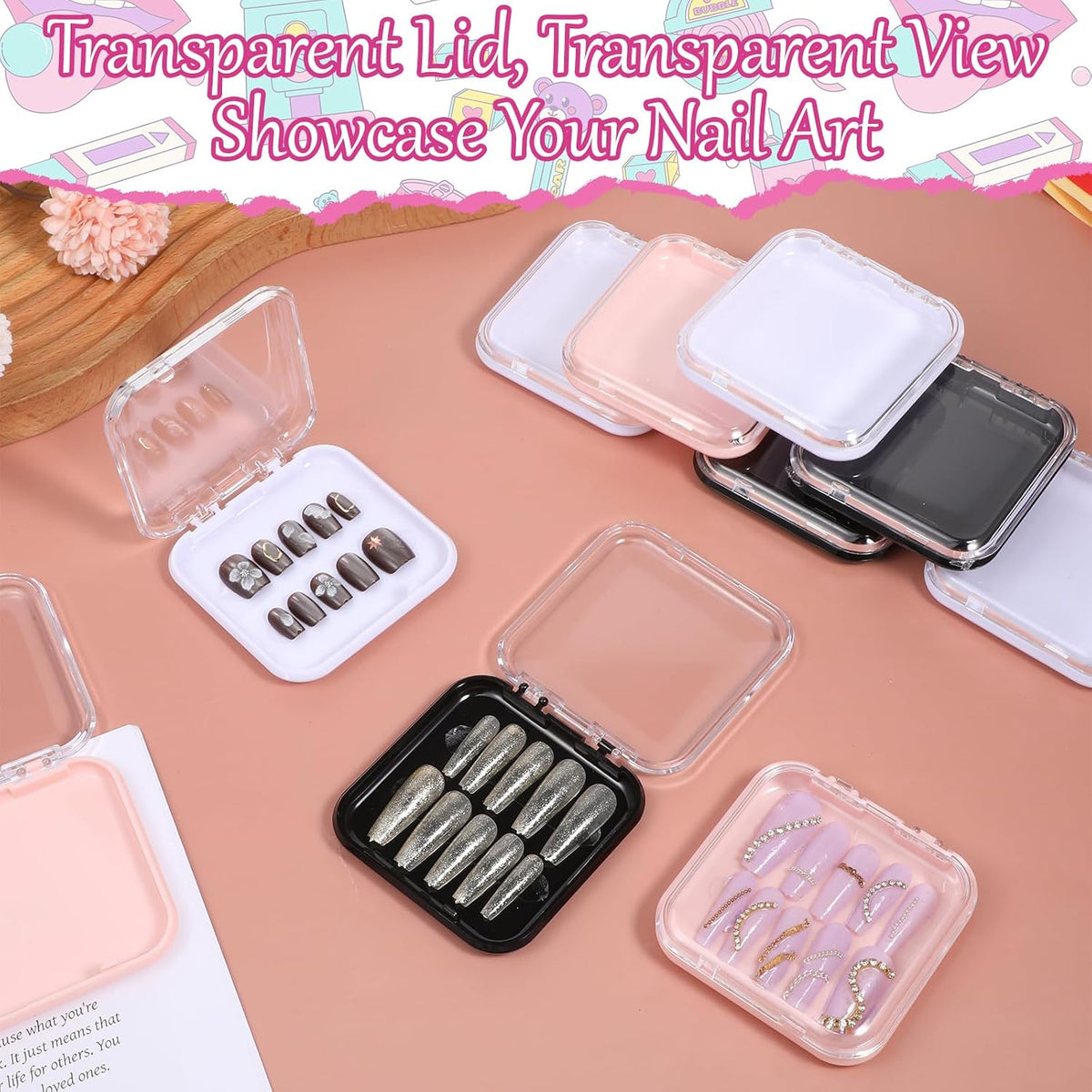 Yuanan 30 cajas de almacenamiento de uñas a presión, 2.95 x 2.95 pu...
