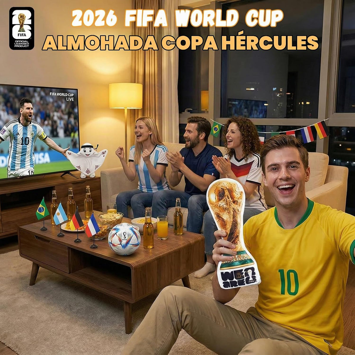 MESUCA Almohada de peluche de trofeo de la Copa Mundial de la FIFA...