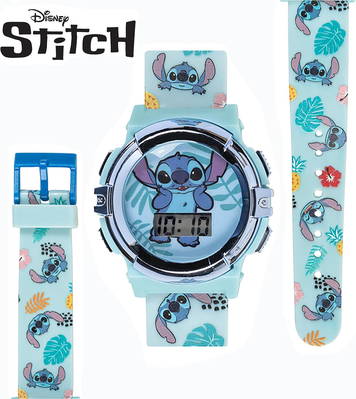 Disney Stitch - Reloj LCD para niños, esfera iluminada intermitente...