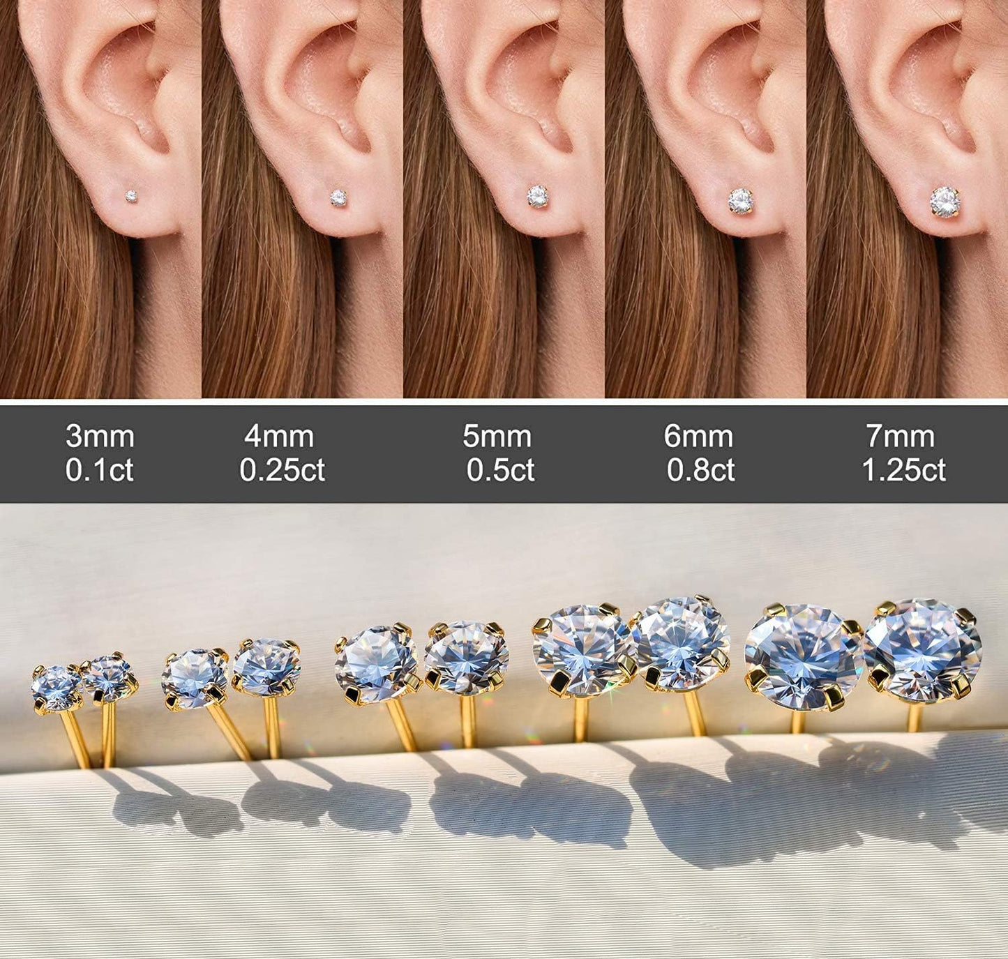 Aretes de tuerca de Kainier para mujer, chapados en oro de 14 quila...